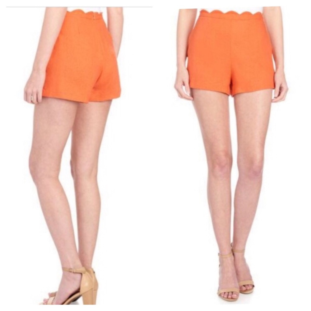June & Hudson coral linen scallop high rise shorts